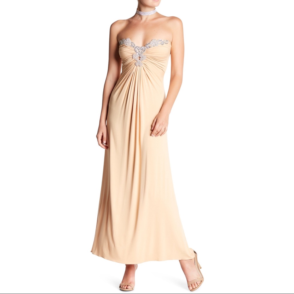 Sky Tan Nude Lona Diamond Stone Jersey Maxi Dress